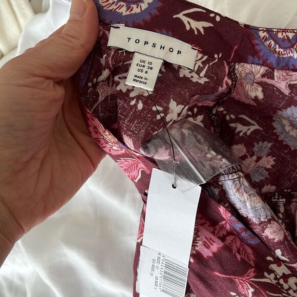 Topshop Floral Print‎ Long Sleeve Minidress Dress Women's 6 Red Mini Dress - Picture 6 of 11